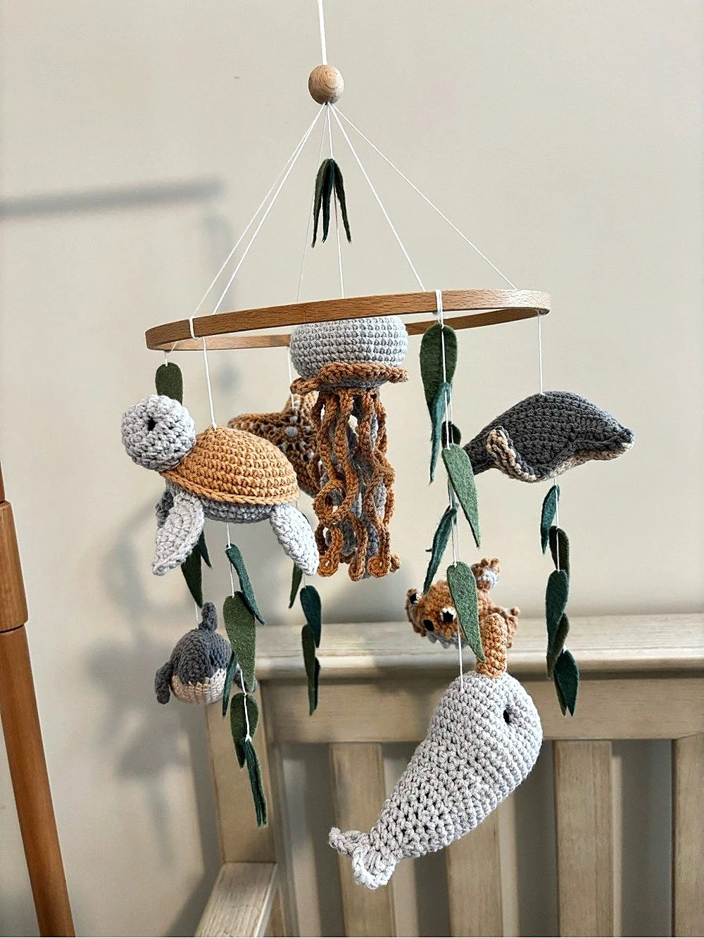 Handmade Crocheted Ocean animals Nursery Mobile Multicolor